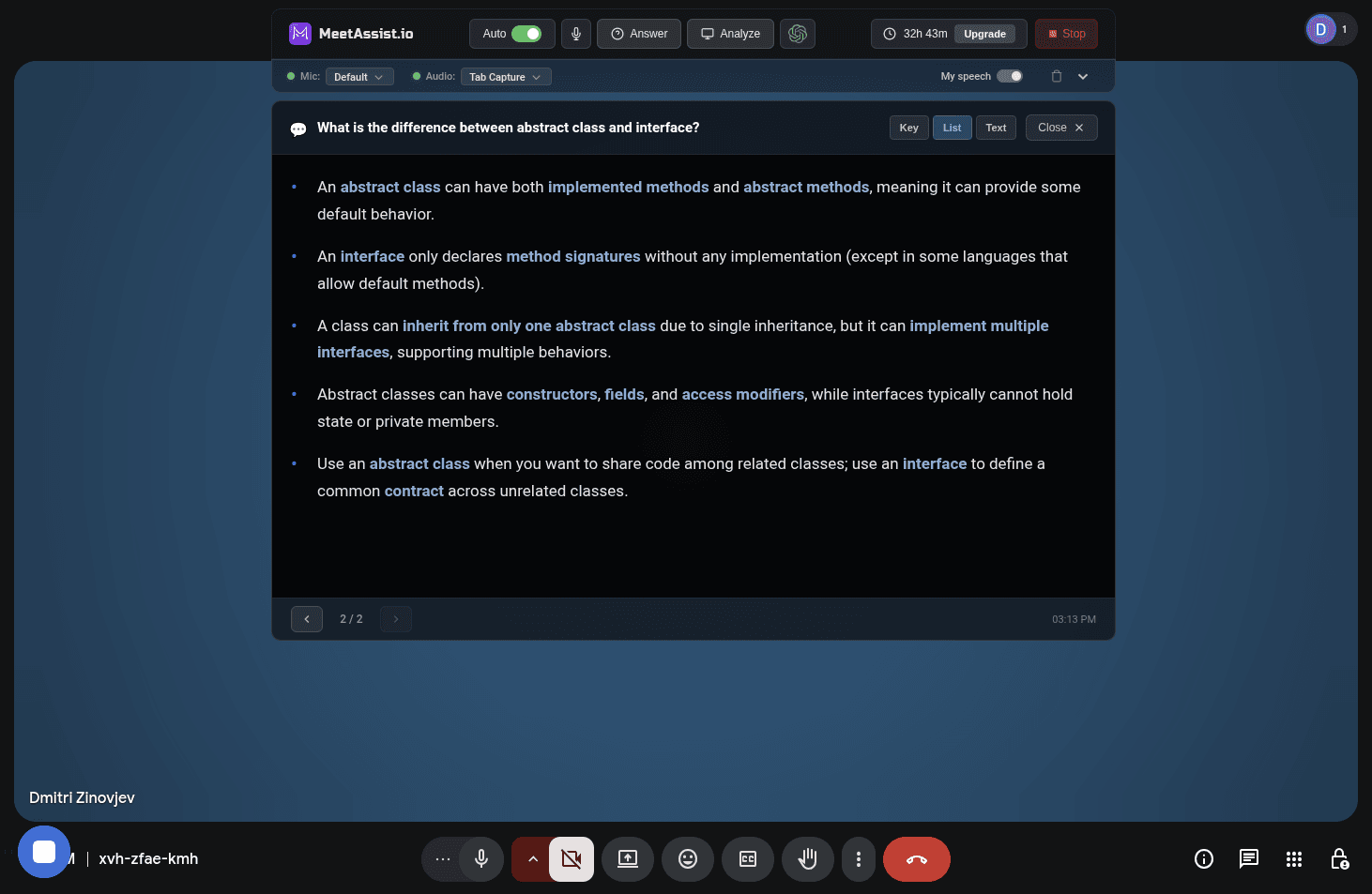 MeetAssist AI Interview Assistant in action