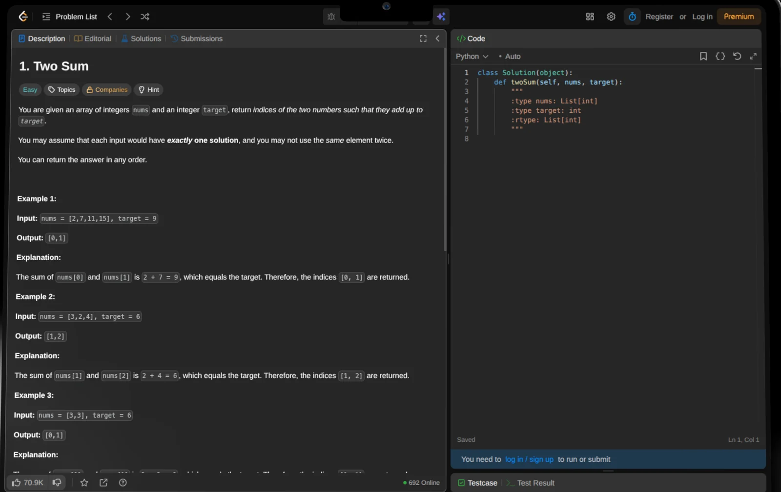 What the interviewer sees: Two Sum on LeetCode, shared, without the MeetAssist window