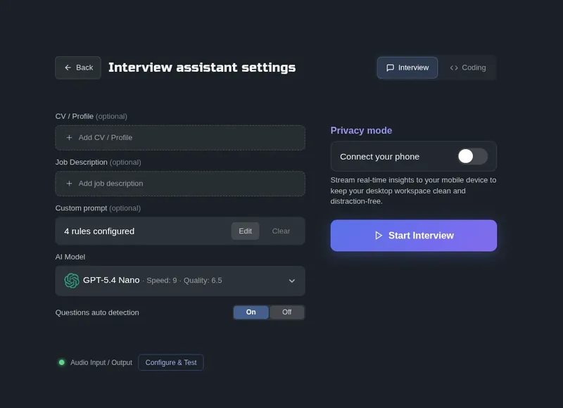 MeetAssist interview assistant settings