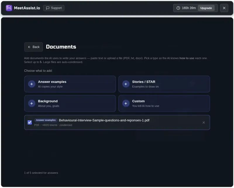 MeetAssist knowledge base — upload documents that ground every answer