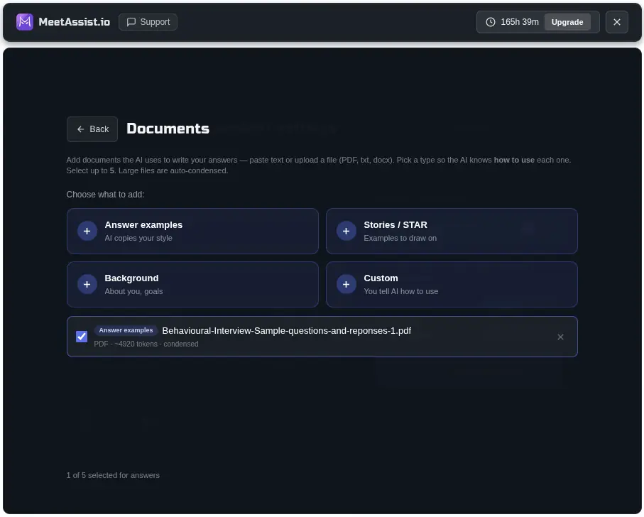 MeetAssist knowledge base — upload documents that ground every answer
