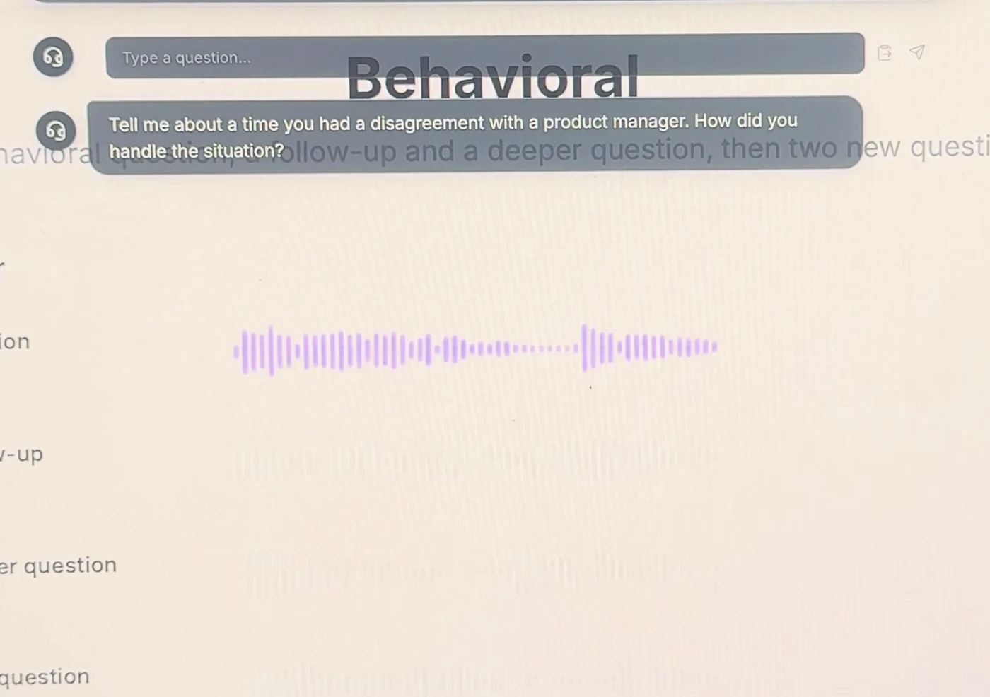 LockedIn AI panel showing the interviewer's question in the transcript and no answer or thinking indicator yet