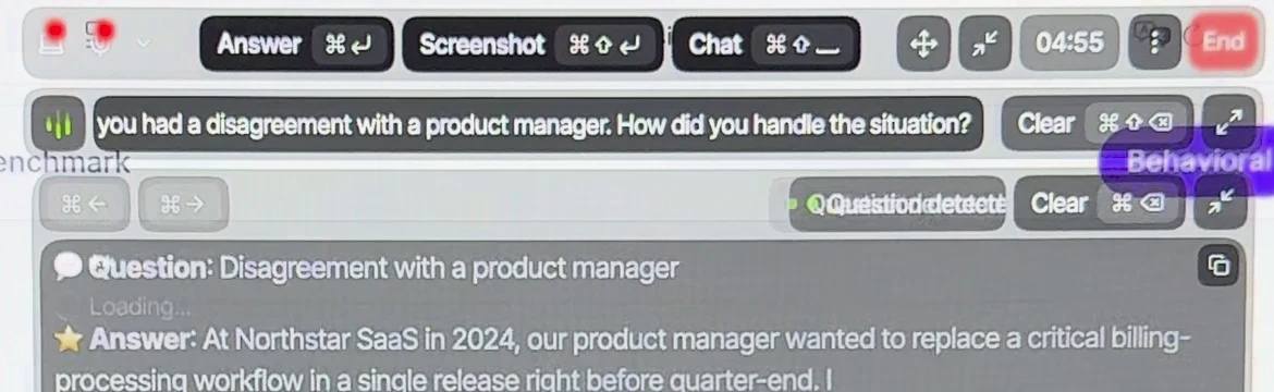 Parakeet showing a green “Question detected” label while the answer window opens, still empty